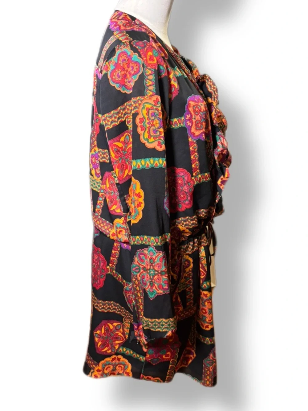 Phoebe Couture Black Long Sleeve Paisley Medallion Dress with Multicolor Accents - Picture 6 of 13